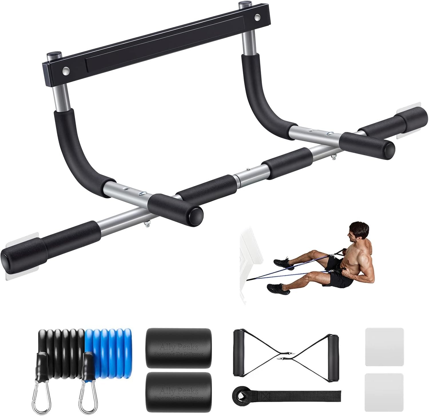 Ally Peaks Pull Up Bar for Doorway | Thickened Steel Max Limit 440 lbs Upper Body Fitness Workout Bar| Multi-Grip Strength for Doorway | Indoor Chin-Up Bar Fitness Trainer for Home Gym Portable - Image 2