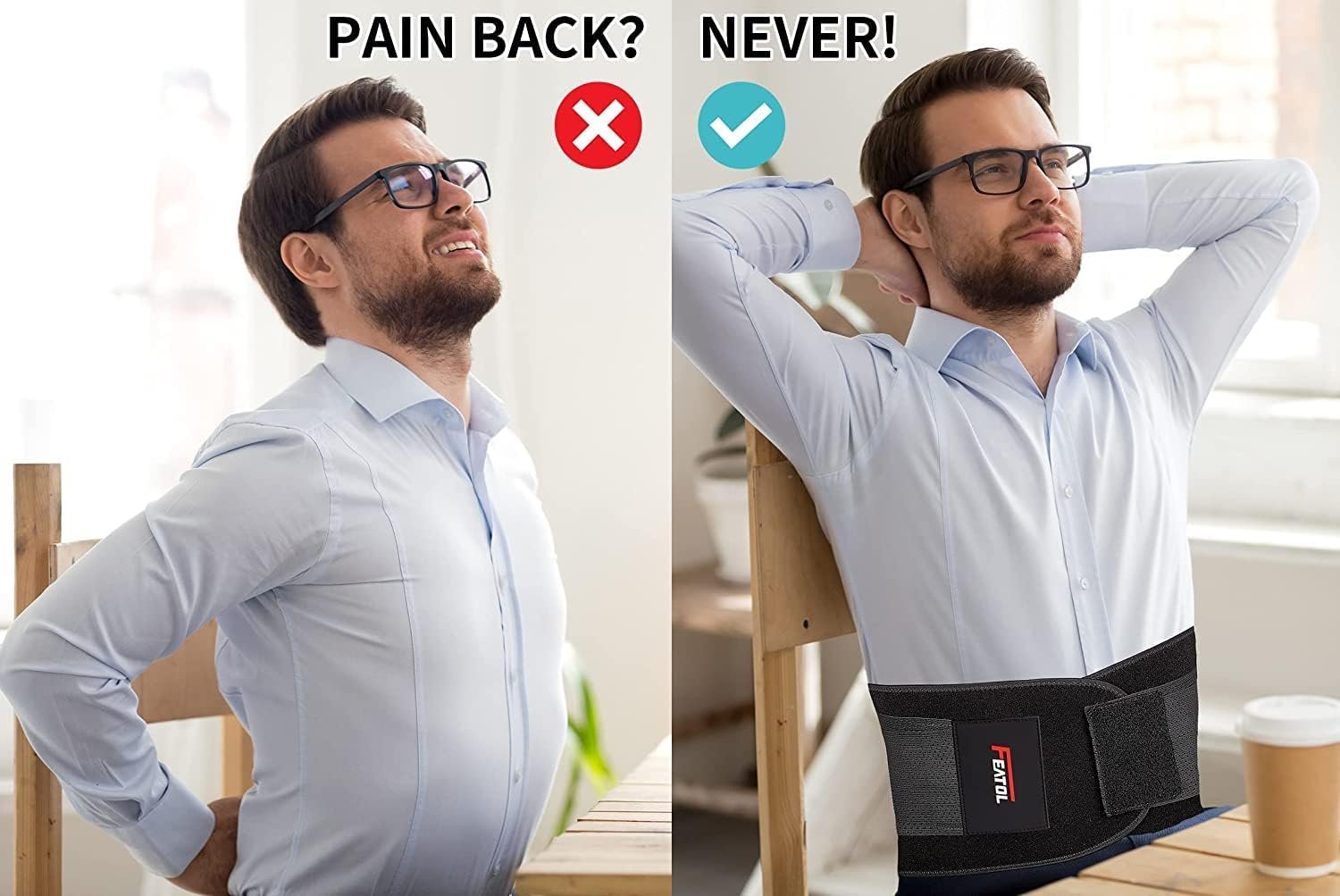 FEATOL Back Brace for Lower Back Pain, Back Support Belt for Women & Men, Breathable Lower Back Brace with Lumbar Pad, Lower Back Pain Relief for Herniated Disc, Sciatica, Scoliosis plus size (Waist - Image 8