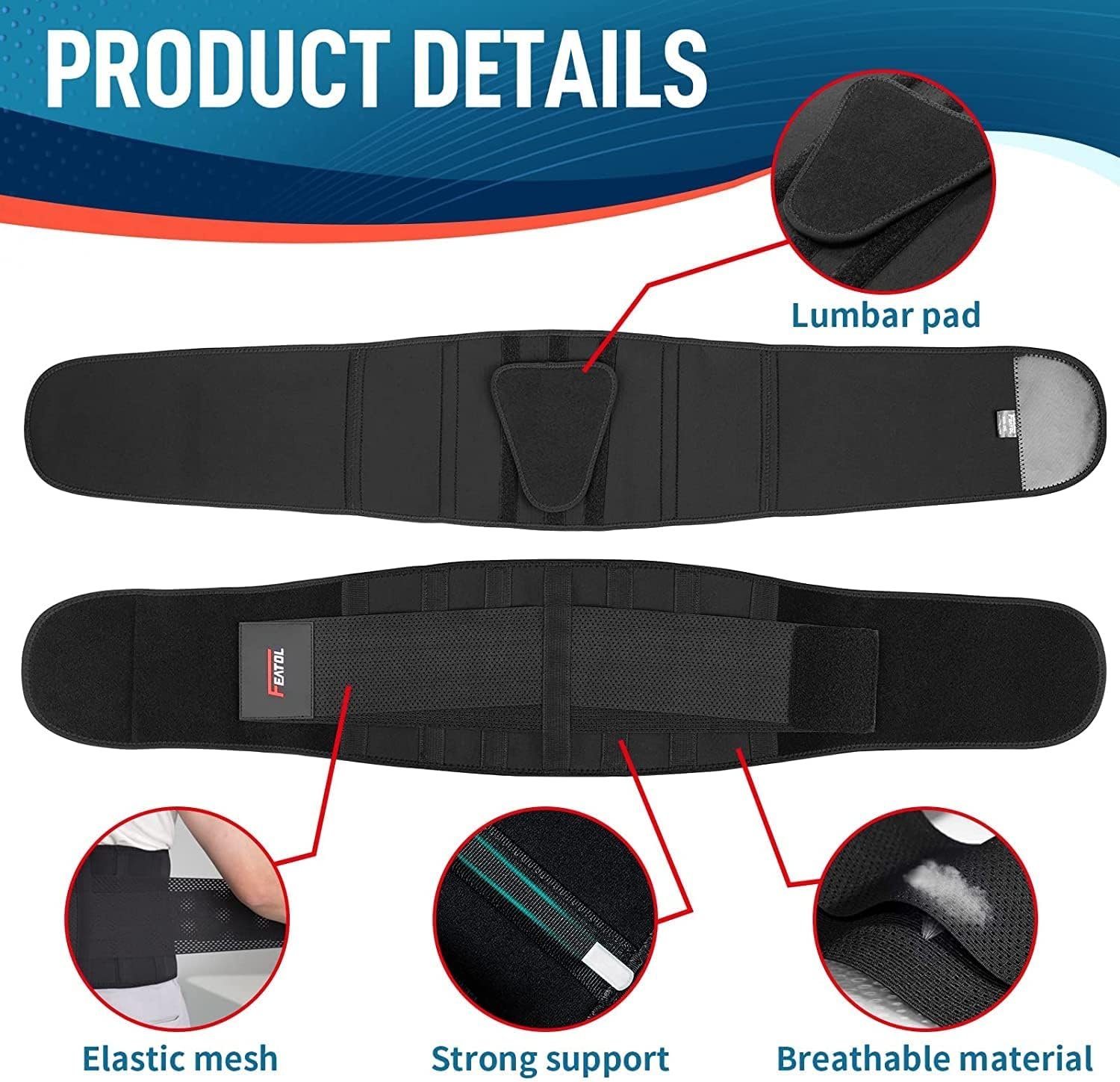 FEATOL Back Brace for Lower Back Pain, Back Support Belt for Women & Men, Breathable Lower Back Brace with Lumbar Pad, Lower Back Pain Relief for Herniated Disc, Sciatica, Scoliosis plus size (Waist - Image 4