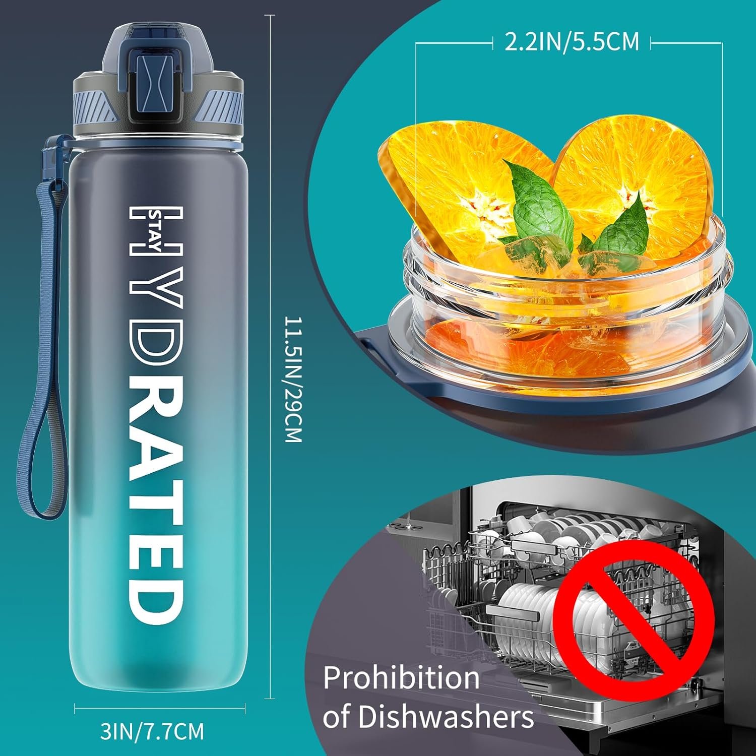 Water Bottle with Straw, 32oz Motivational Water Bottles with Time Marker to Drink, Tritan BPA Free, 1L Sports Water Bottle with Carry Strap LeakProof for Women Gym Fitness Outdoor (1 Pack) - Image 7