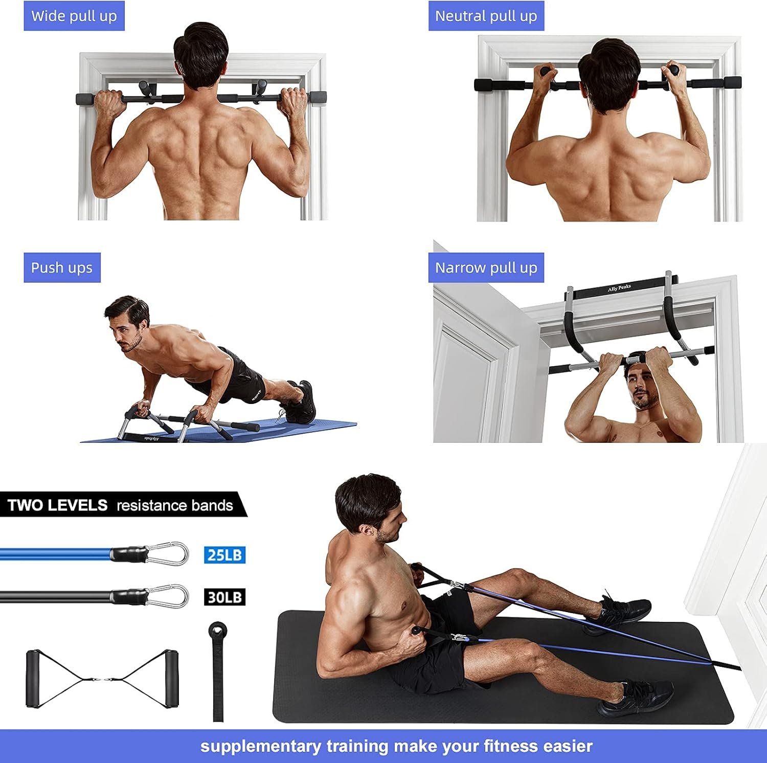 Ally Peaks Pull Up Bar for Doorway | Thickened Steel Max Limit 440 lbs Upper Body Fitness Workout Bar| Multi-Grip Strength for Doorway | Indoor Chin-Up Bar Fitness Trainer for Home Gym Portable - Image 7