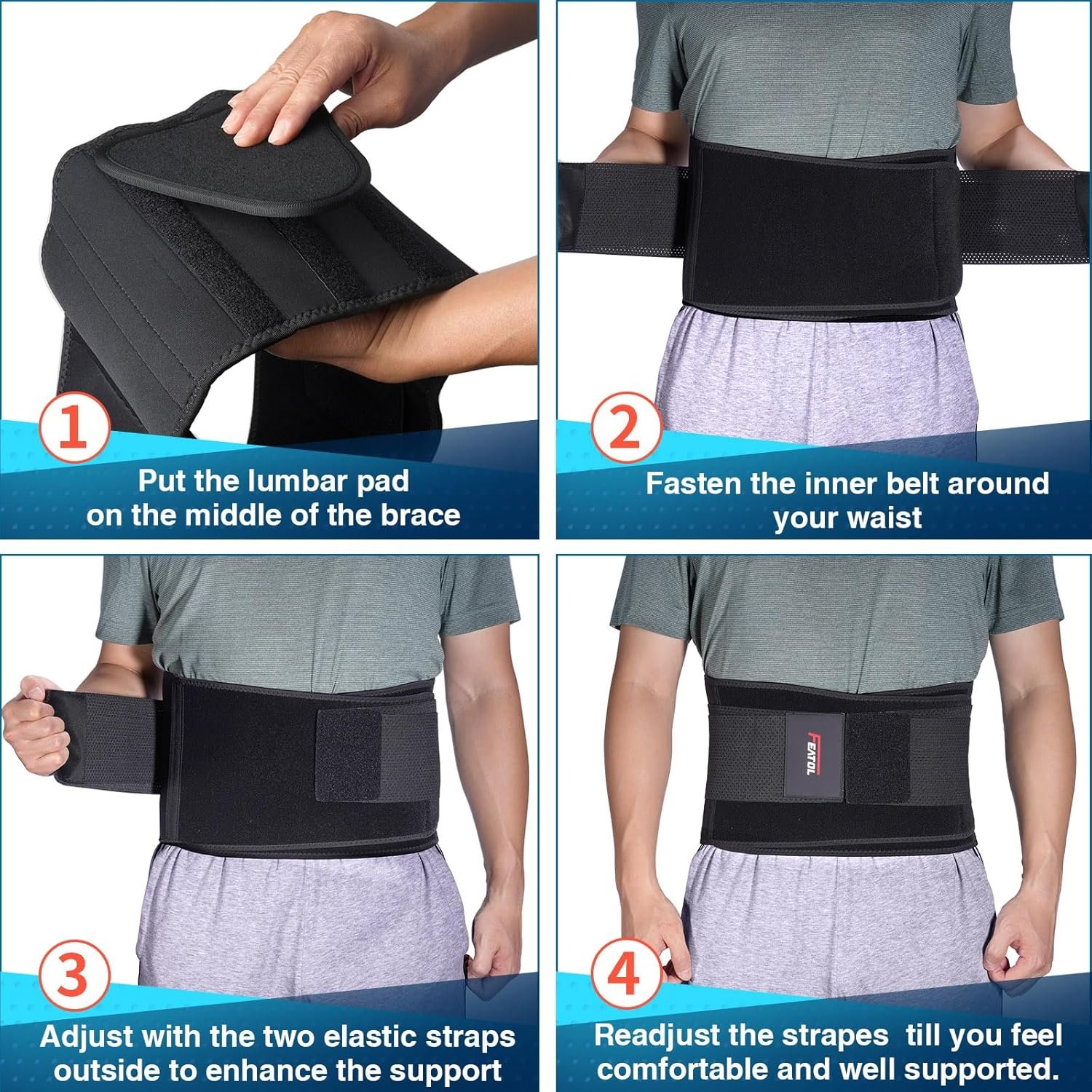 FEATOL Back Brace for Lower Back Pain, Back Support Belt for Women & Men, Breathable Lower Back Brace with Lumbar Pad, Lower Back Pain Relief for Herniated Disc, Sciatica, Scoliosis plus size (Waist - Image 7
