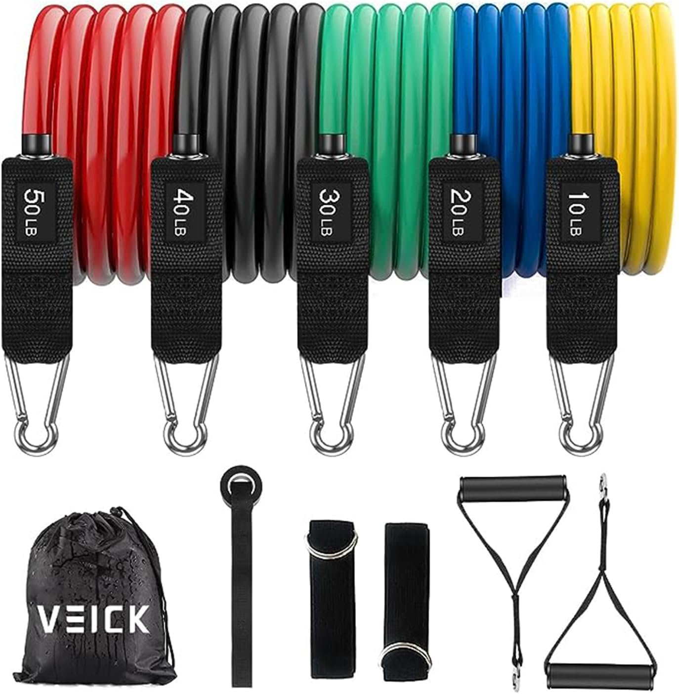 VEICK Resistance Bands, Exercise Bands, Workout Bands Set for Working Out with Handles for Men Women, Elastic Exercising Bands for Fitness Weights Work Out at Home Gym - Image 2