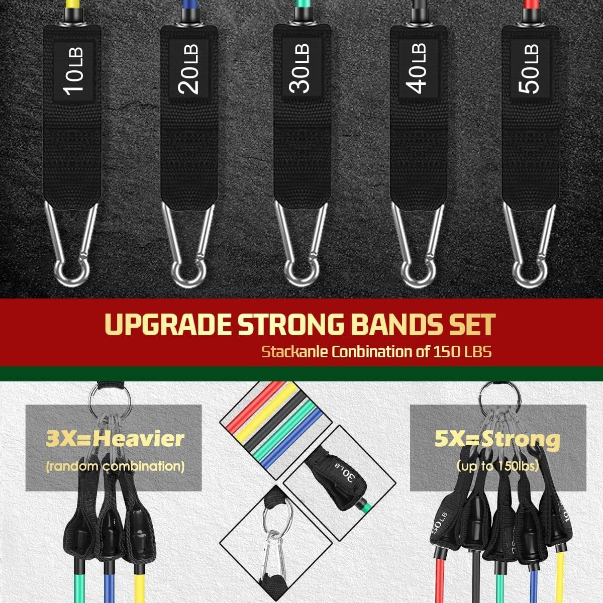 VEICK Resistance Bands, Exercise Bands, Workout Bands Set for Working Out with Handles for Men Women, Elastic Exercising Bands for Fitness Weights Work Out at Home Gym - Image 5